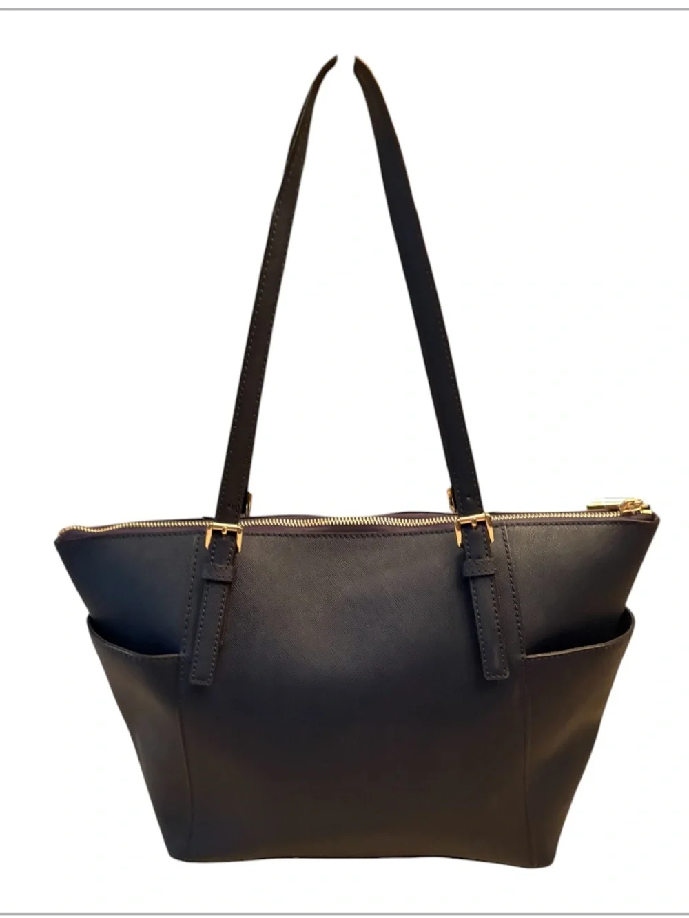 Michael Kors Blue Leather Medium Jet Set Top Zip Tote Navy Blue